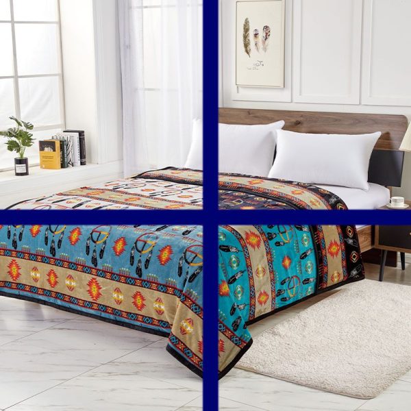 2 Ply Reversible Blanket - King- Medicine Wheel with Eagle Feather (1763)