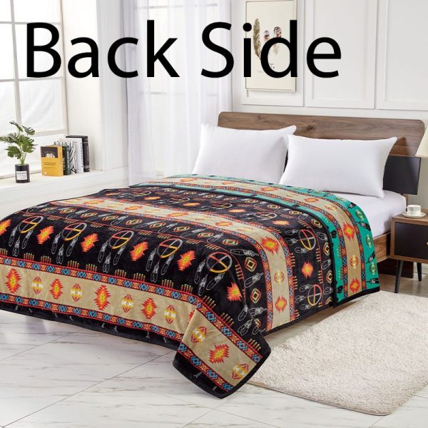 2 Ply Reversible Blanket - King- Medicine Wheel with Eagle Feather (1763) - Image 2