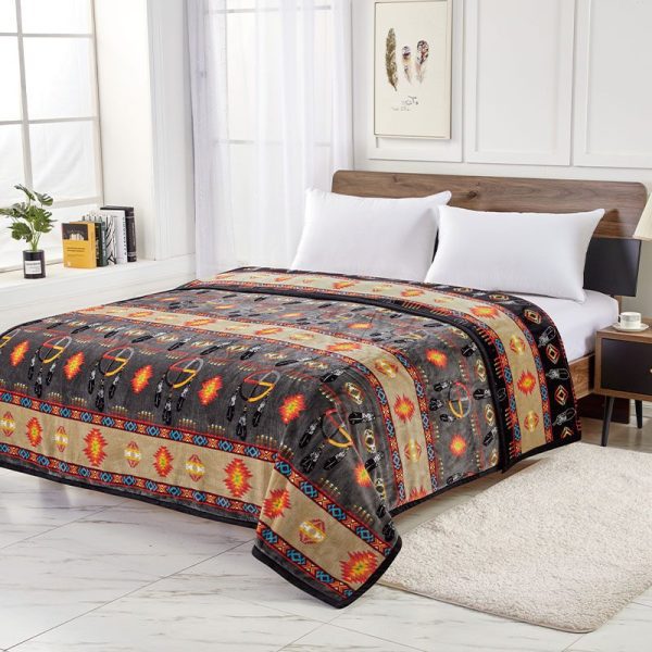 2 Ply Reversible Blanket - King- Medicine Wheel with Eagle Feather (1763) - Image 3
