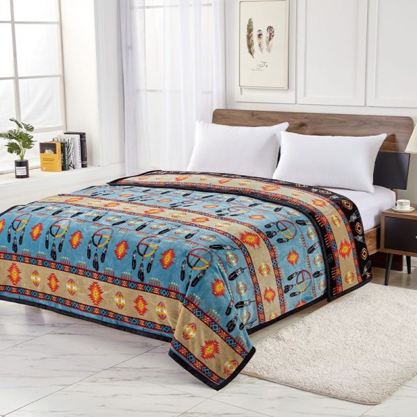 2 Ply Reversible Blanket - King- Medicine Wheel with Eagle Feather (1763) - Image 4