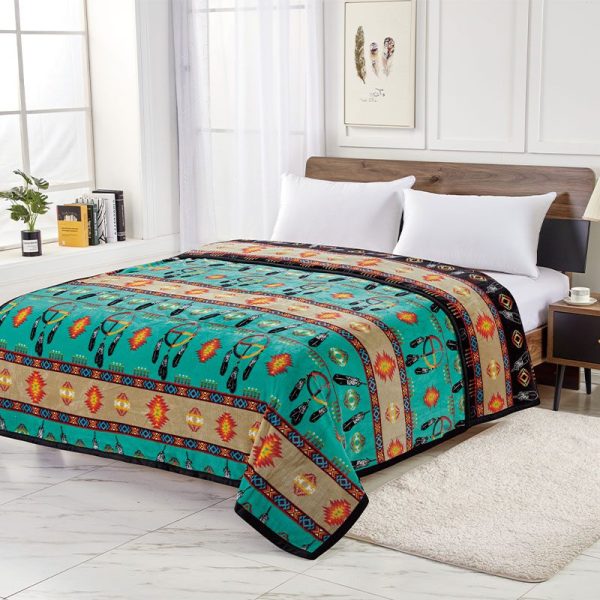 2 Ply Reversible Blanket - King- Medicine Wheel with Eagle Feather (1763) - Image 6