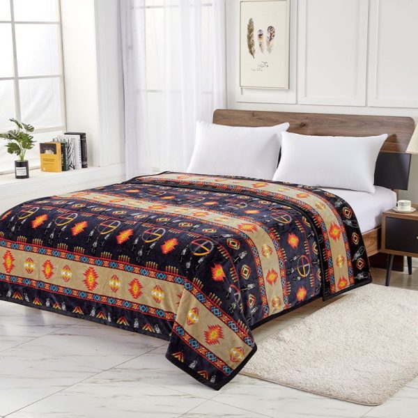 2 Ply Reversible Blanket - King- Medicine Wheel with Eagle Feather (1763) - Image 5
