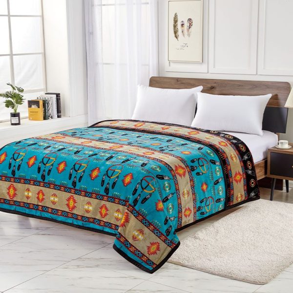 2 Ply Reversible Blanket - King- Medicine Wheel with Eagle Feather (1763) - Image 7