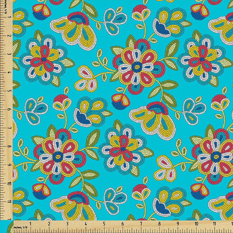 Native kokum Flower Cotton Fabric Bolt – Turquoise (2901) – Canadian ...