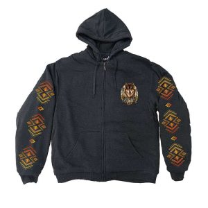 Graphic Design Printed Sherpa Lined Chest & Back Printed Zip-Up Hoodie (0279/1279B Wolf Shield)