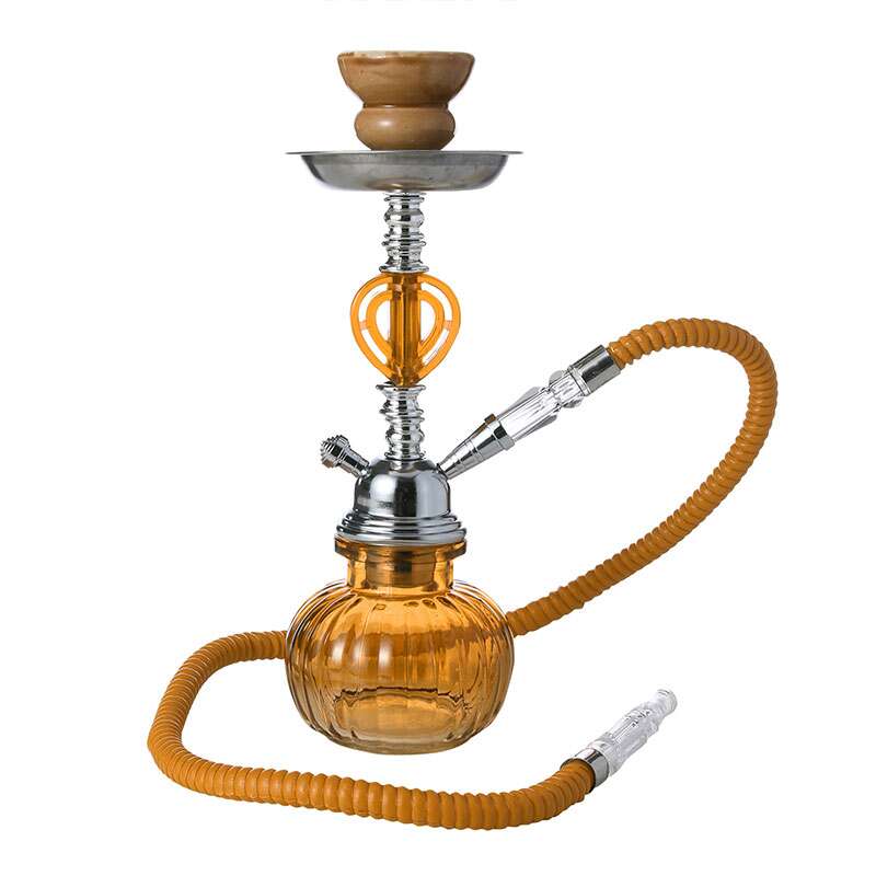Mini Orange Amber Hookah with Silver Acents