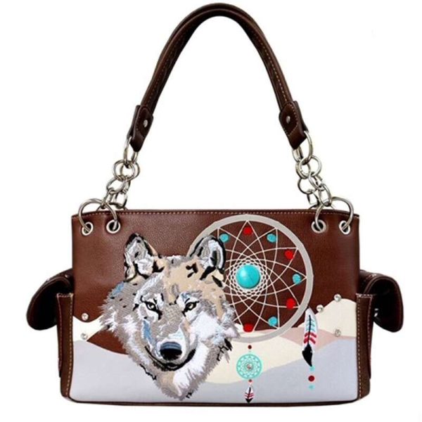 CNS Wolf Hand Bag with Dream Catcher Brown