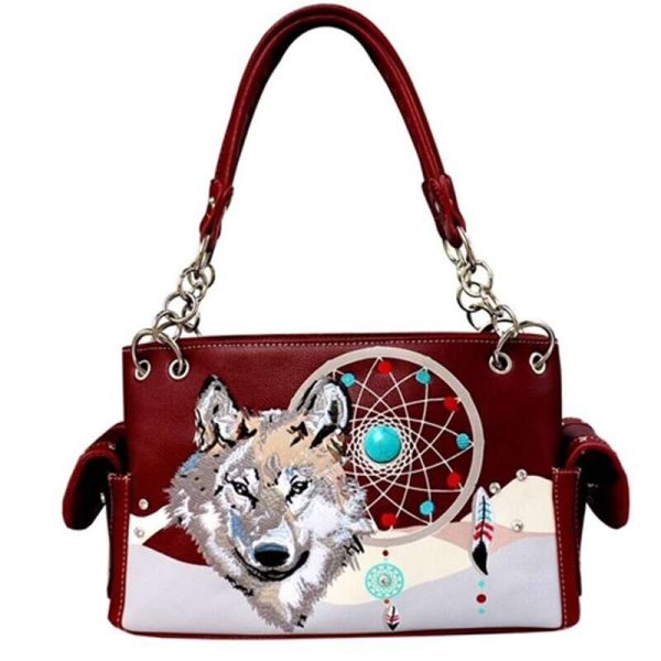 CNS Wolf Hand Bag with Dream Catcher Wine