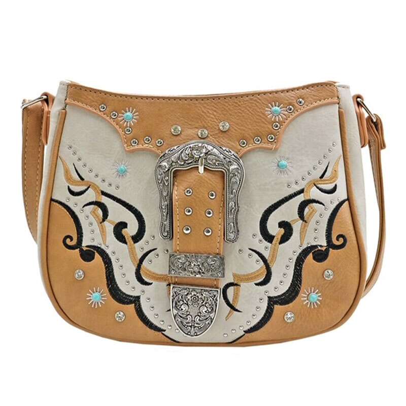 CNS 2 Toned Leather Hand Bag with Buckle Beige & Light Brown