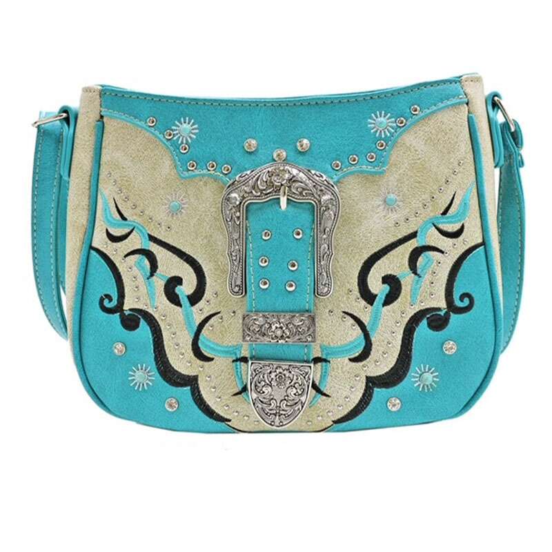 CNS 2 Toned Leather Hand Bag with Buckle Beige & Turquoise