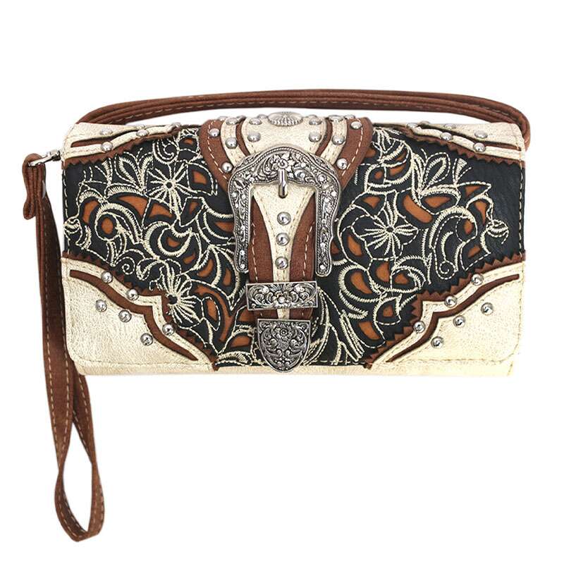 CNS Leather Buckle Clutch Beige