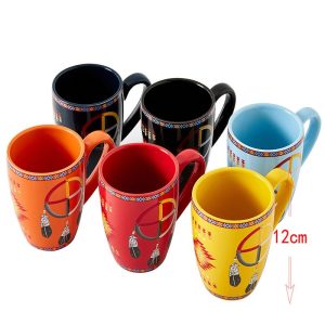 Ceramic Cup Coffee Mug - Medicine Wheel w/Eagle Feather (1345)