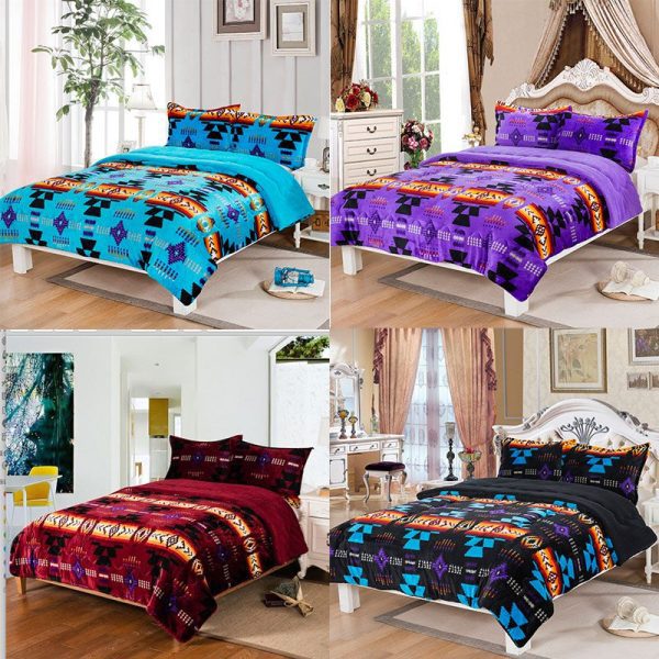 16112 Design - Full Size Silk Touch Thick Sherpa (Borrego) Lined 3pc Blanket Set - 0205