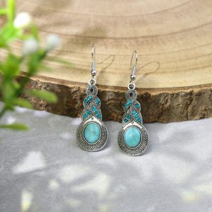 Metal &Turquoise Stone Indigenous Earrings - (JS22233)