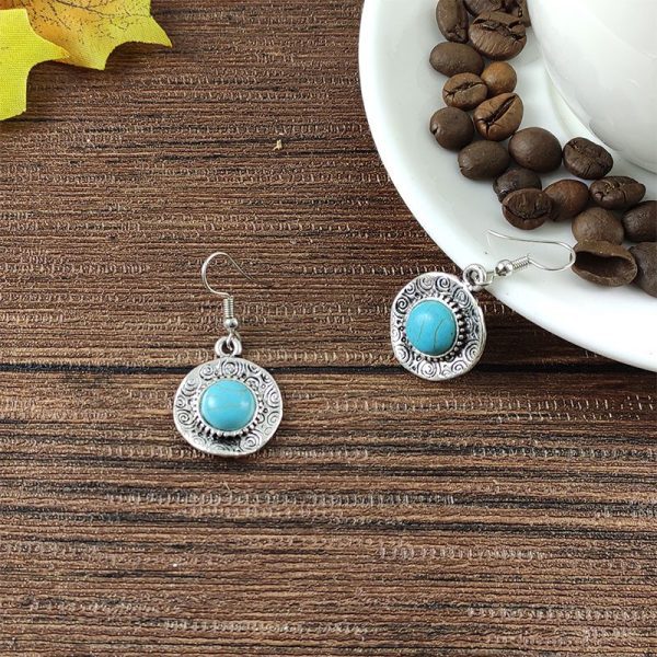 JS22244 - Set 109- Metal Indigenous Turquoise Earrings - Image 4