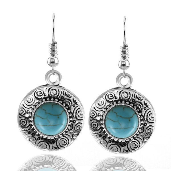 JS22244 - Set 109- Metal Indigenous Turquoise Earrings - Image 3