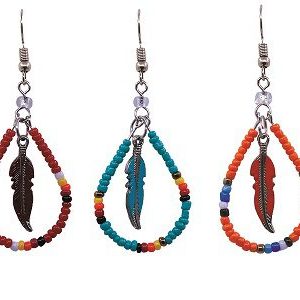 Native American Inspired Earrings With Colored Metal Feather - Assorted  Colors (FTH-NAT-EAR)