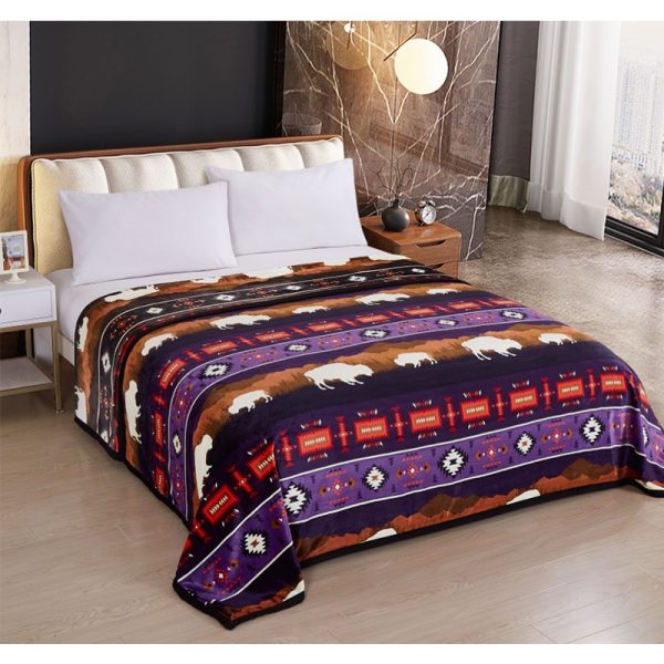 Rustic Bison Design Silk Touch Reversible Blanket set- King Size (1853) - Image 4