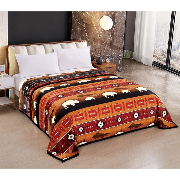 Rustic Bison Design Silk Touch Reversible Blanket set- King Size (1853) - Image 3