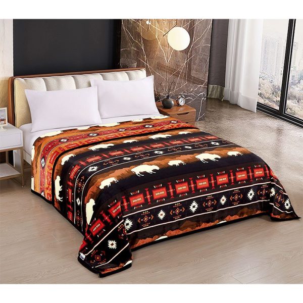 Rustic Bison Design Silk Touch Reversible Blanket set- King Size (1853) - Image 2