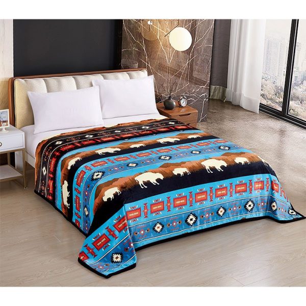 Rustic Bison Design Silk Touch Reversible Blanket set- King Size (1853)