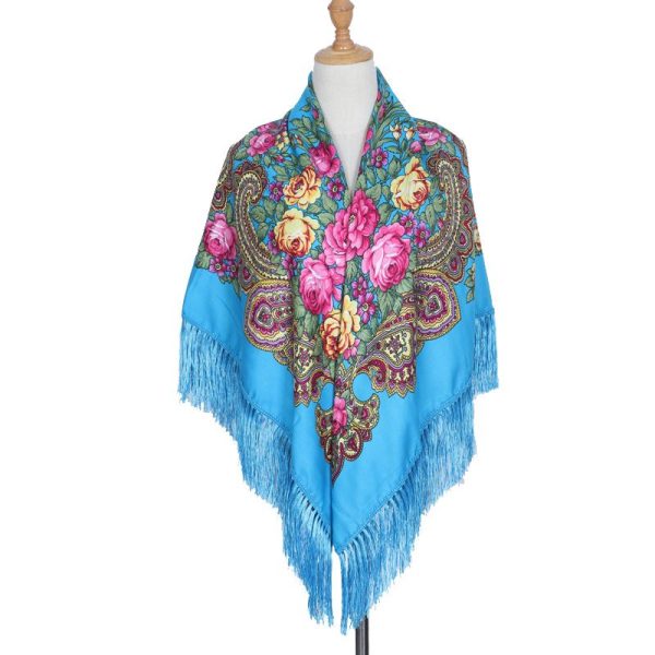 53" x 53" - Floral Scarf (CD-SCARF-7 Turquoise)