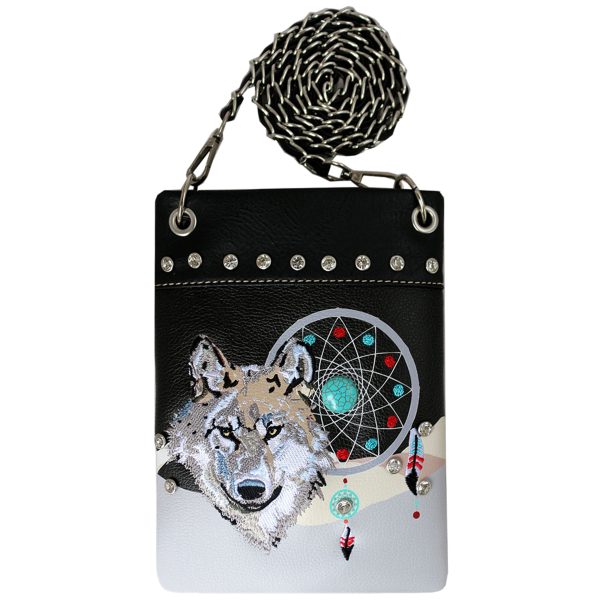 Ladies Designer Wolf Dreamcatcher Cross Body Bag- Black (2030W220 BK)