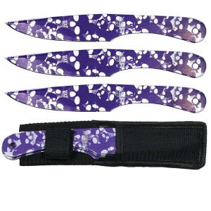 3 Pcs 7.5 Purple Tactical Skull Kunai Throwing Knife Blade