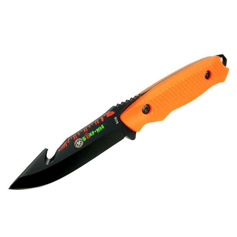 8″ Zomb-War Gut Hook Hunting Knife with Sheath Orange – (8428