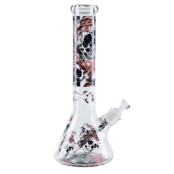 14" 7MM Pink Skull Design Exclusive License Glass Bong - (C1559-K02)