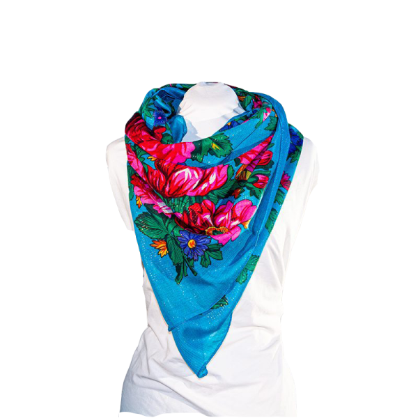 30" x 30" Metallic Kokum Floral Scarf (CD-Scarf-1-30 Metallic Turquoise)