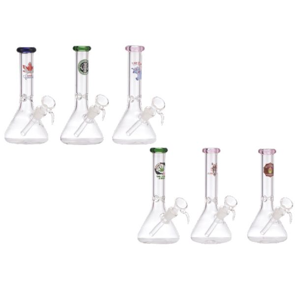 7" Beaker Glass Bong with a Colored Mouthpiece and IceCatcher -  Assorted - (AK050)