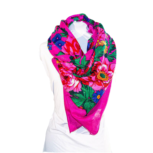 30" x 30" Non-Metallic -  Kokum Floral Scarf (CD-Scarf-1-30 Non-Metallic Hot Pink)