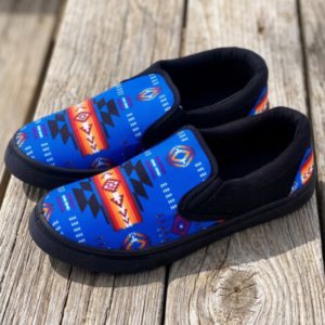 Canvas Slip-On Printed Shoes, Adult sizing - Blue (0821-BL)