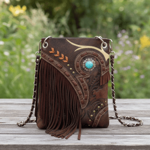 Ladies Designer Cross Body Bag with Fringe - Brown (2030W200 BO)