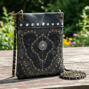 Ladies Designer Rhinestone Cross Body Bag- Black (2030W211 BK)