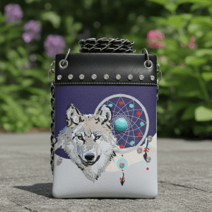 Ladies Designer Wolf Dreamcatcher Cross Body Bag- Purple (2030W220 PU)