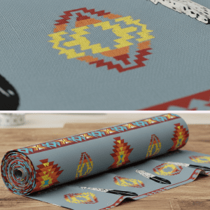 Medicine Wheel w/Eagle Feather  Design  - 100 % Cotton Fabric Bolt - (2903 Blue Grey/ Light Grey)
