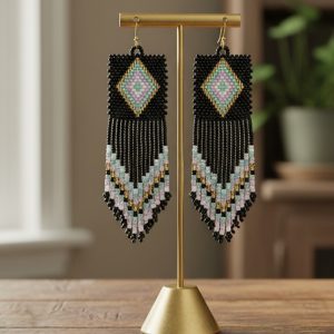 Native American Czech Earrings - Black (705-NA)