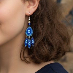 Hand Made Acrylic Evil Eye With Dangle Earring - Blue (AC-EE-DAN-EAR)