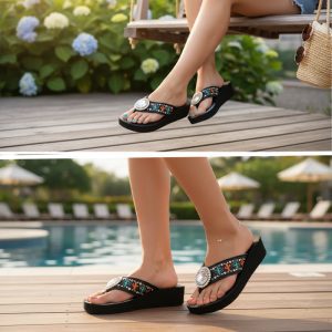 Mandala Cactus Wedge Flip-Flop - Black - (SE103-S037BK)
