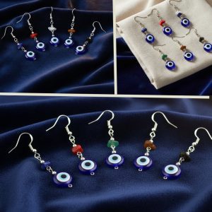 Evil Eye Earring With Chip Stone Accent - Hook Earring (CH-EE-EAR)