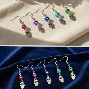 Evil Eye Chip With Hanging Hamsa Hand Dangling Earring (EE-HM-EAR)