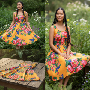 Ladies Kokum Floral Dress - Orange (Floral 889-Orange)