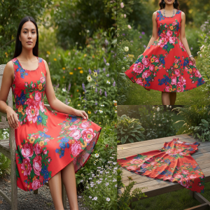 Ladies Kokum Floral Dress (Floral 889-Red)