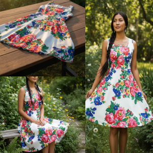 Ladies Kokum Floral Dress (Floral 889-White)