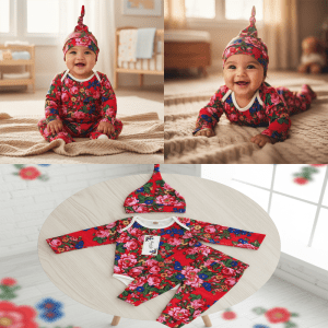 Kokum Floral Baby Onesie - Assorted Size (Floral 980 Red)