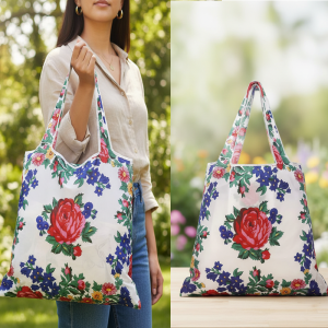 Kokum Floral Reusable Tote Bag - White (Floral 985)