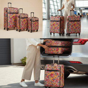 3 Piece Luggage Set Floral Design - Orange (Floral 991)