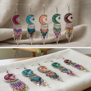 HMCM Style Thread Earring With Long Beaded Dangle - Assorted Colors (HMCM-LB-EAR)
